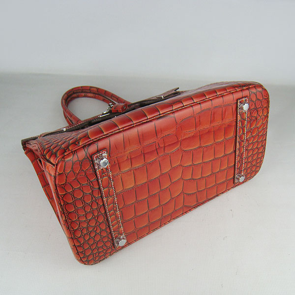 High Quality Fake Hermes Birkin 35CM Crocodile Veins Leather Bag Dark Orange 6089